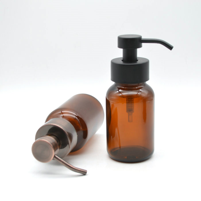 black metal foaming pump 250 ml amber glass bottle