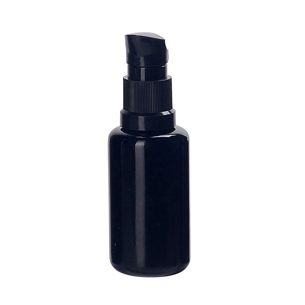 black optical glass black cosmetic bottles 30ml essential oil dispenser pump bottle