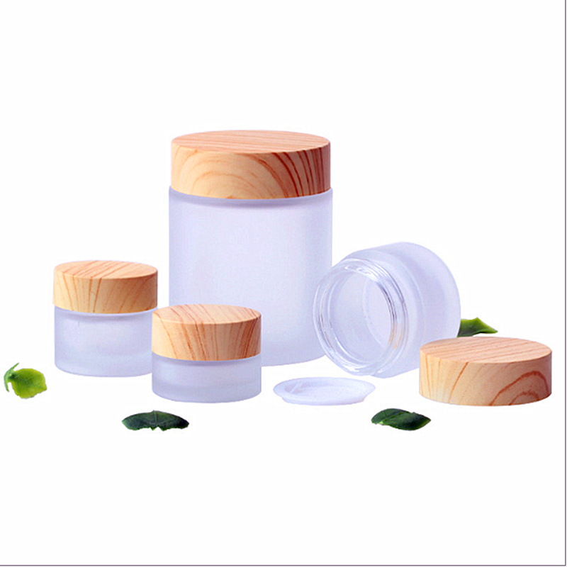 black pink and  bamboo jar cosmetic 200ml packaging frosted cosmetic jar bamboo wooden cap white frosted cosmetic jar bamboo lid