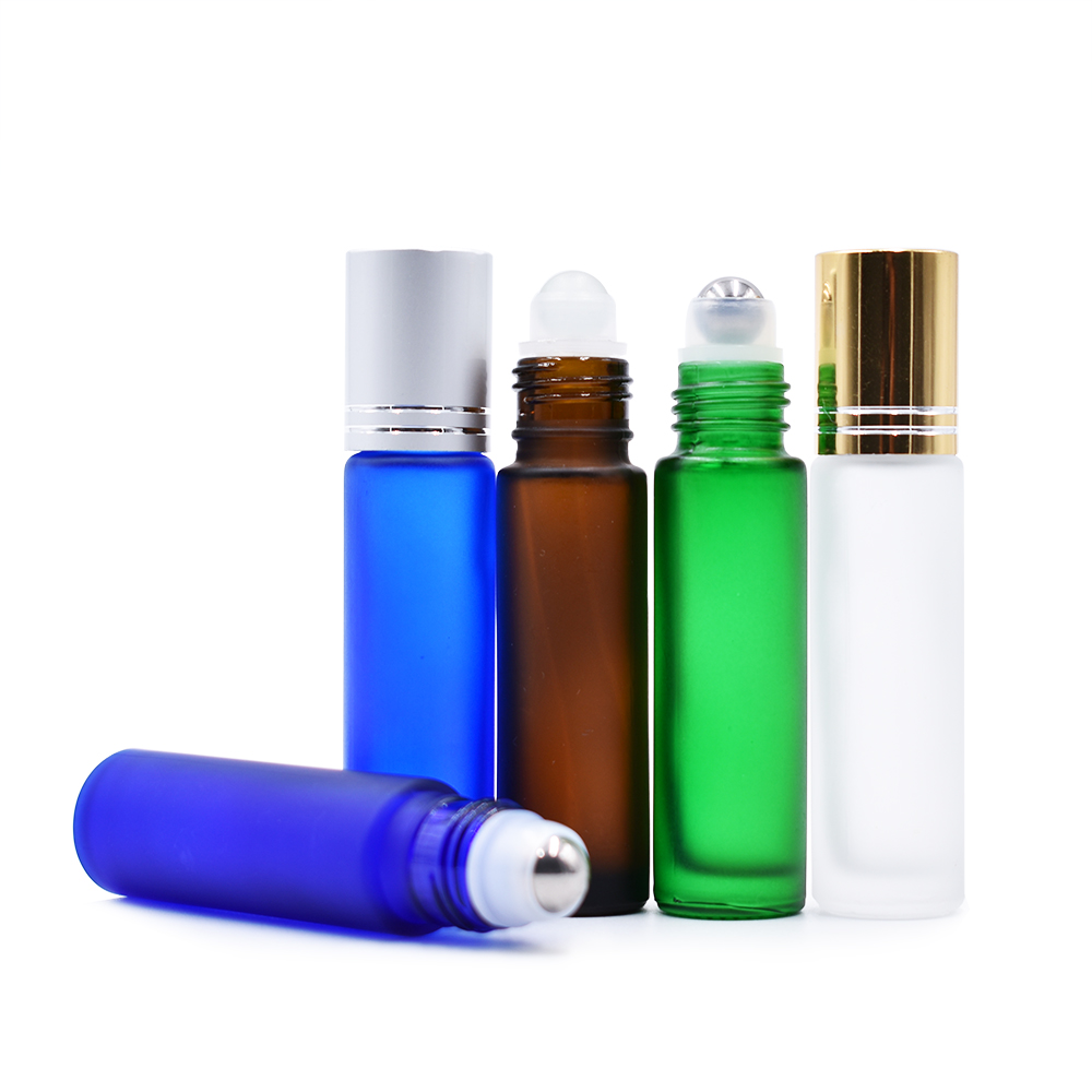 black red amber green clear frosted roller bottle 10ml glass roll on bottle with aluminum cap and rollers