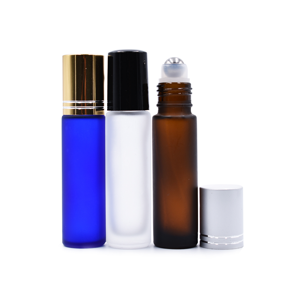 black red amber green clear frosted roller bottle 10ml glass roll on bottle with aluminum cap and rollers