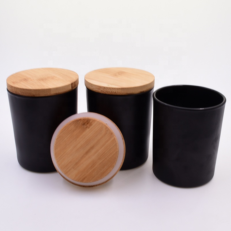 black romantic OIL CBD soy luxury holder jar frost gift house decoration atmosphere candle wedding glass art wax round metal lid