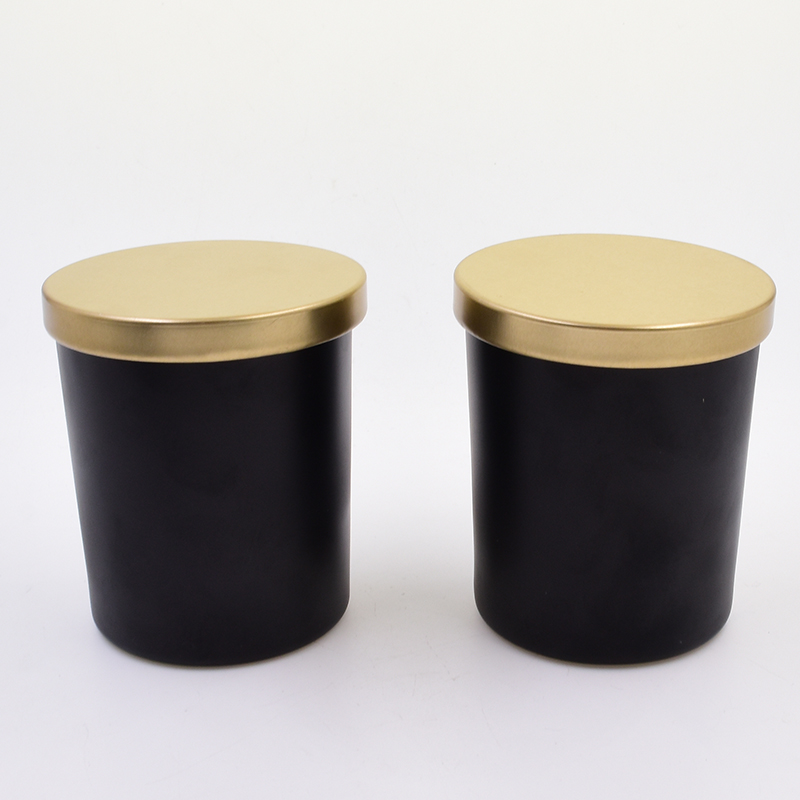 black romantic OIL CBD soy luxury holder jar frost gift house decoration atmosphere candle wedding glass art wax round metal lid