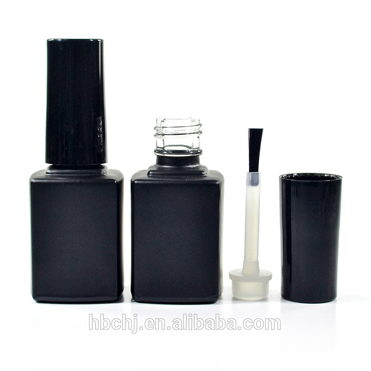 black square uv gel nail polish bottles with shiny lid and soft brush