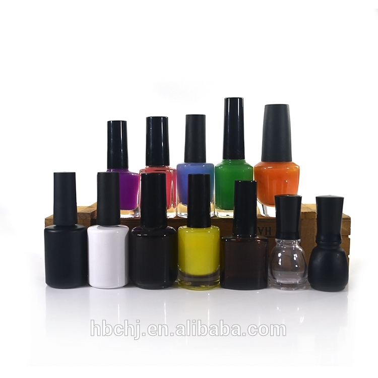 black square uv gel nail polish bottles with shiny lid and soft brush