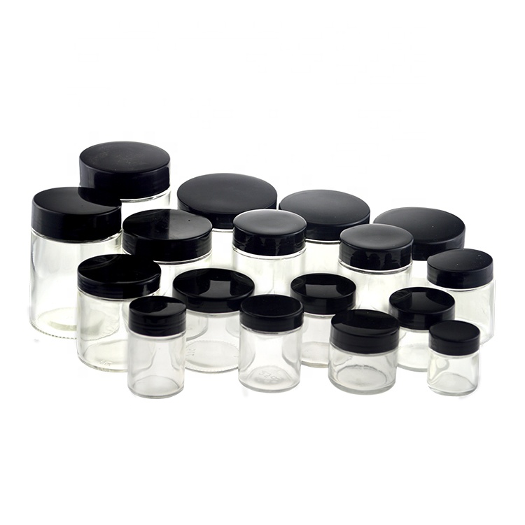black straight side costom cosmetic round glass jar