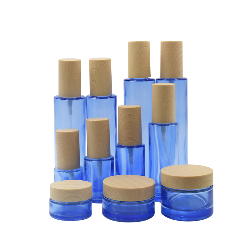 blue 20ml 30ml 40ml 60ml 80ml 100ml 120ml toner lotion glass bottle 20g 30g 50g navy face cream jar plastic wooden cap