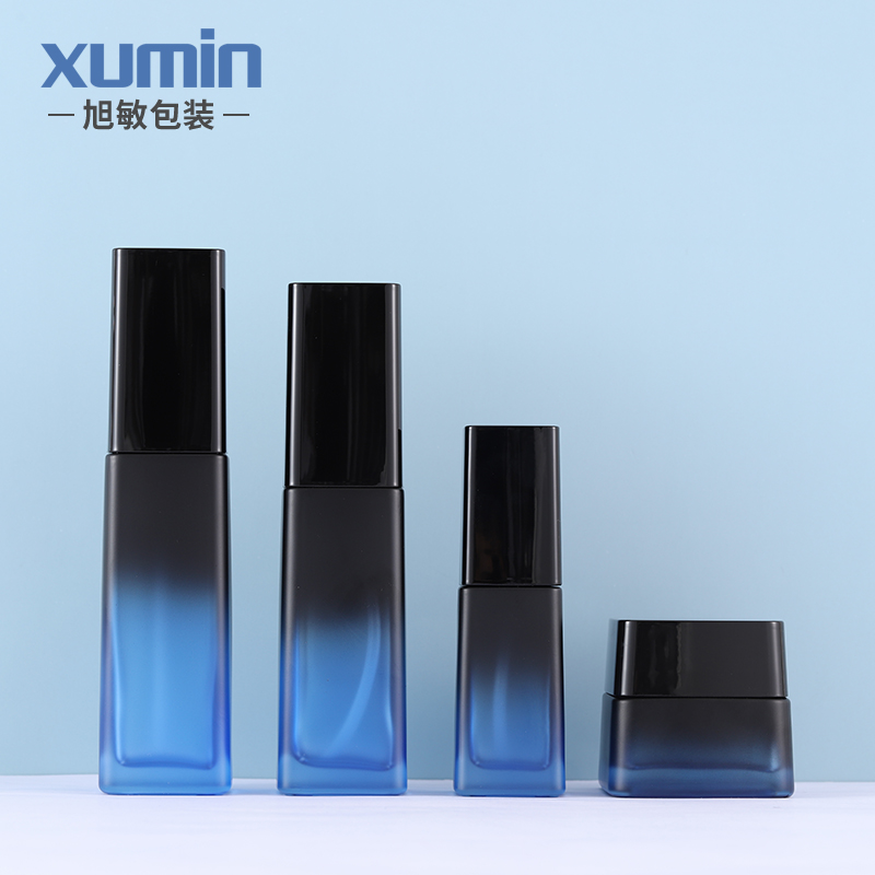 blue cosmetic glass bottle 40ml 110ml 125ml with glass lotion bottle