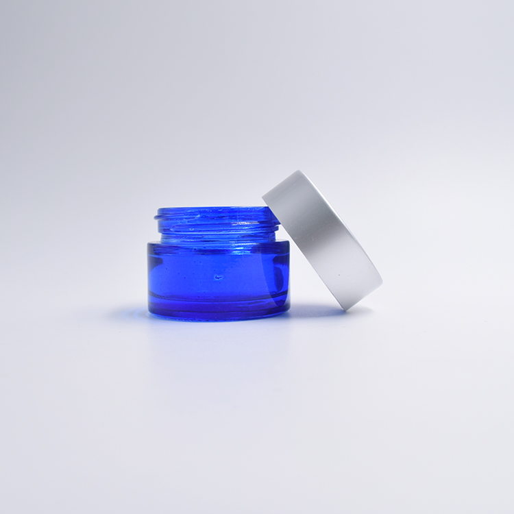blue glass cosmetic jar with matte silver aluminum screw cap 15g 20g 30g 50g 100g new product glass cream jars