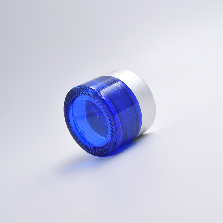 blue glass cosmetic jar with matte silver aluminum screw cap 15g 20g 30g 50g 100g new product glass cream jars