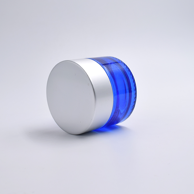 blue glass cosmetic jar with matte silver aluminum screw cap 15g 20g 30g 50g 100g new product glass cream jars