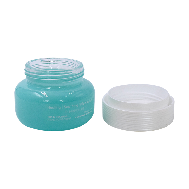 blue glass white cap container for skincare eye cream lotion 50g glass jar