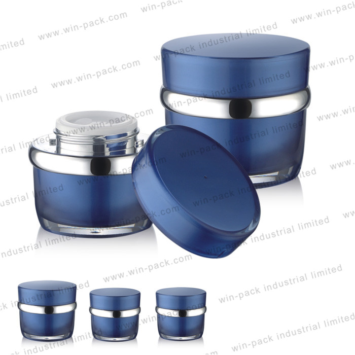 blue round plastic acrylic jar 20g 30g 50g cheap price cosmetic cream jar and bottlees for sale