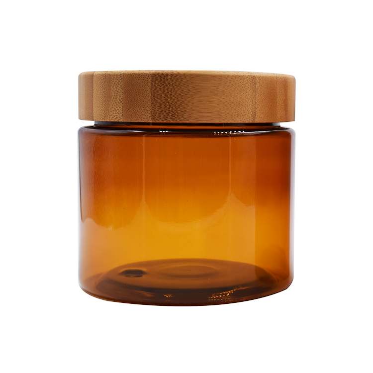 body butter packaging amber plastic jars round PET plastic jar 500ml 250ml body butter jars with bamboo lid