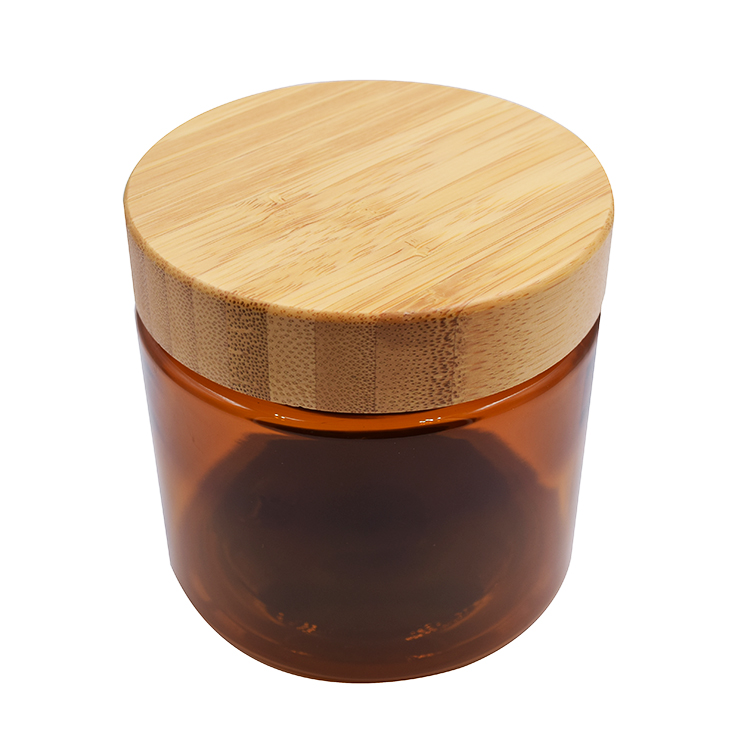 body butter packaging amber plastic jars round PET plastic jar 500ml 250ml body butter jars with bamboo lid