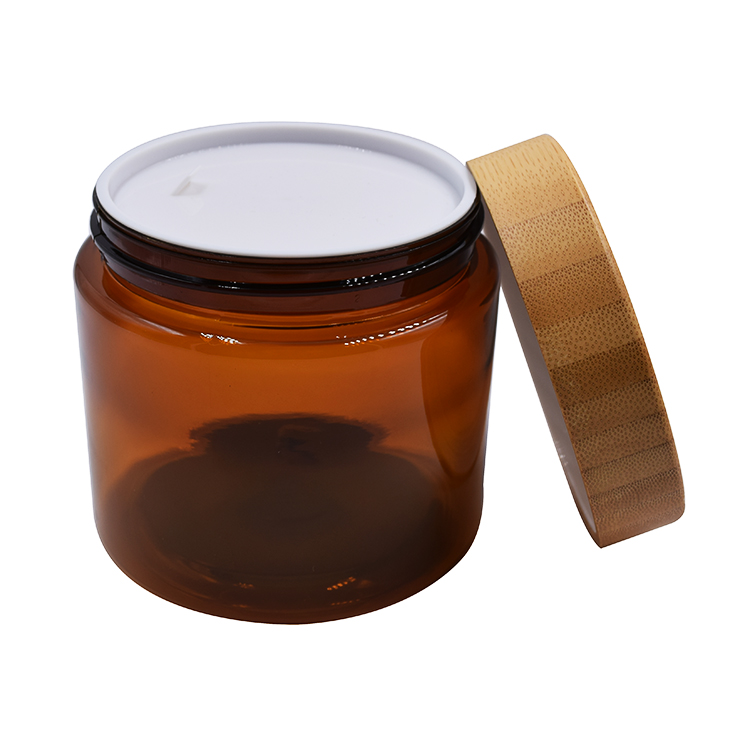 body butter packaging amber plastic jars round PET plastic jar 500ml 250ml body butter jars with bamboo lid