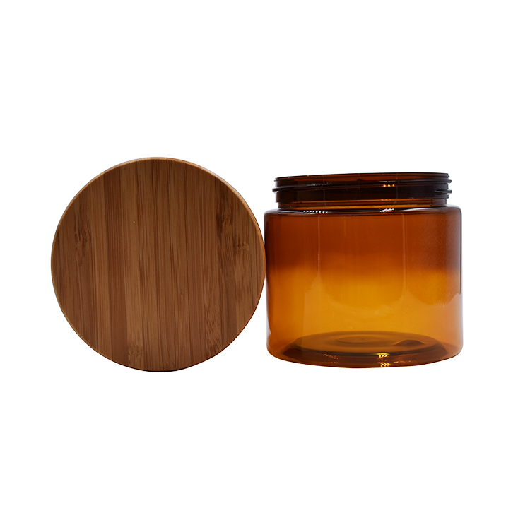 body butter packaging amber plastic jars round PET plastic jar 500ml 250ml body butter jars with bamboo lid