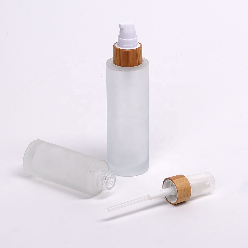body lotion glass cosmetic spray pump bottles 30ml 50ml bamboo glass bottle with bamboo lids