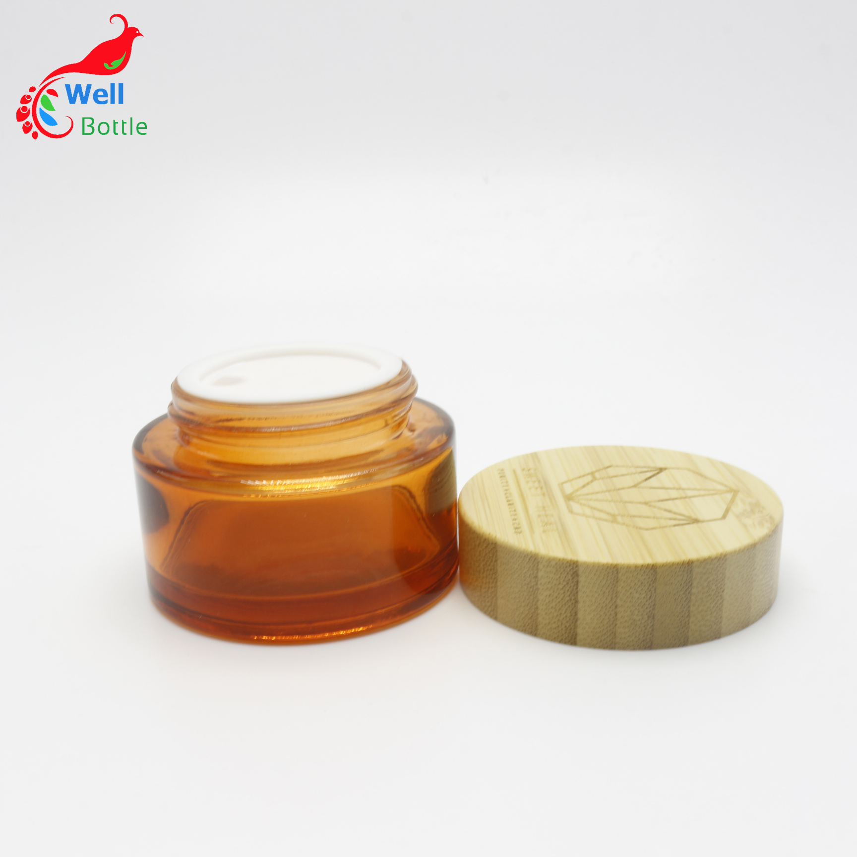 body scrub empty container 50ml amber glass jar with bamboo lid for Cleaning Cream J123E