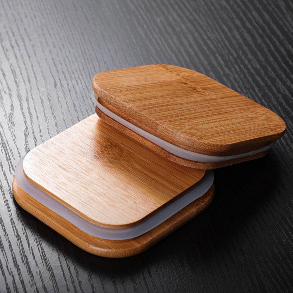 borosilicate glass Square storage jar with bamboo wooden lid
