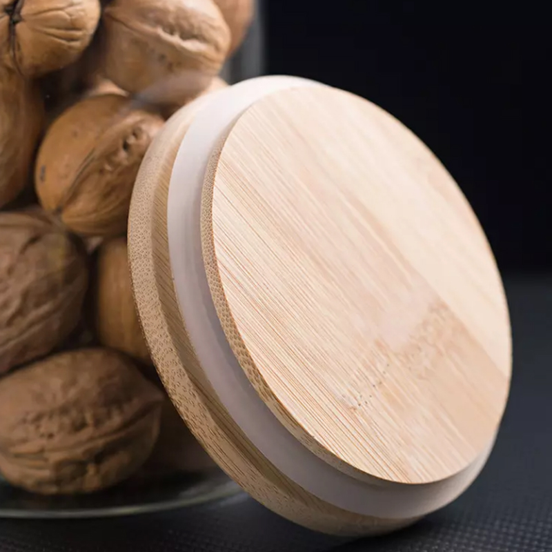 borosilicate glass storage jars / glass spice jars with bamboo lids / glass and bamboo containers