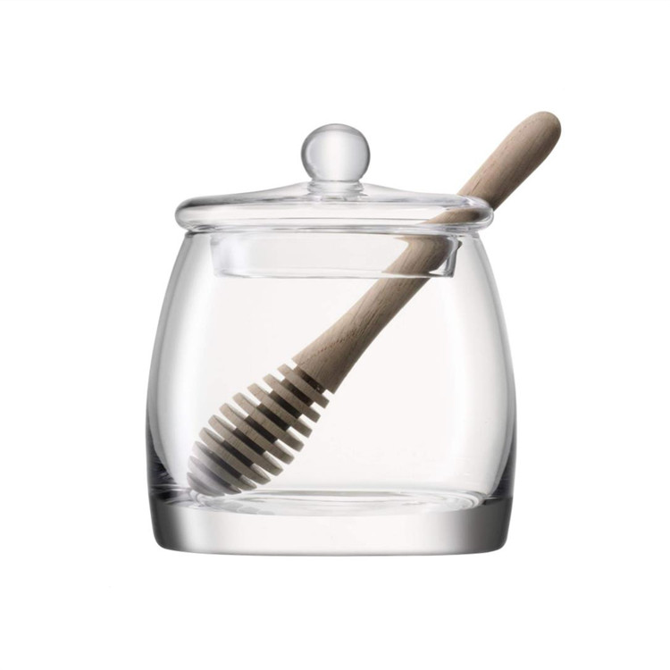borosilicate jam glass jars 9oz glass honey jar with glass lid and stick