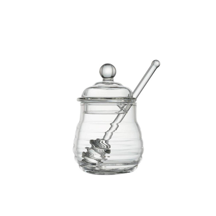 borosilicate jam glass jars 9oz glass honey jar with glass lid and stick