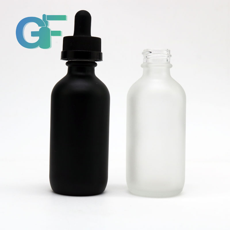 boston round 60ml black clear frosted glass bottles with childproof dropper