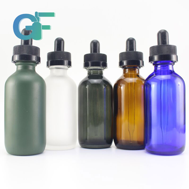 boston round 60ml black clear frosted glass bottles with childproof dropper