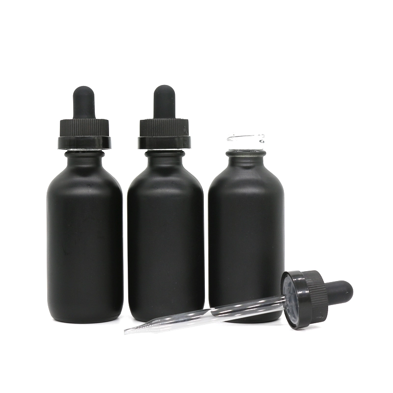 boston round 60ml black clear frosted glass bottles with childproof dropper