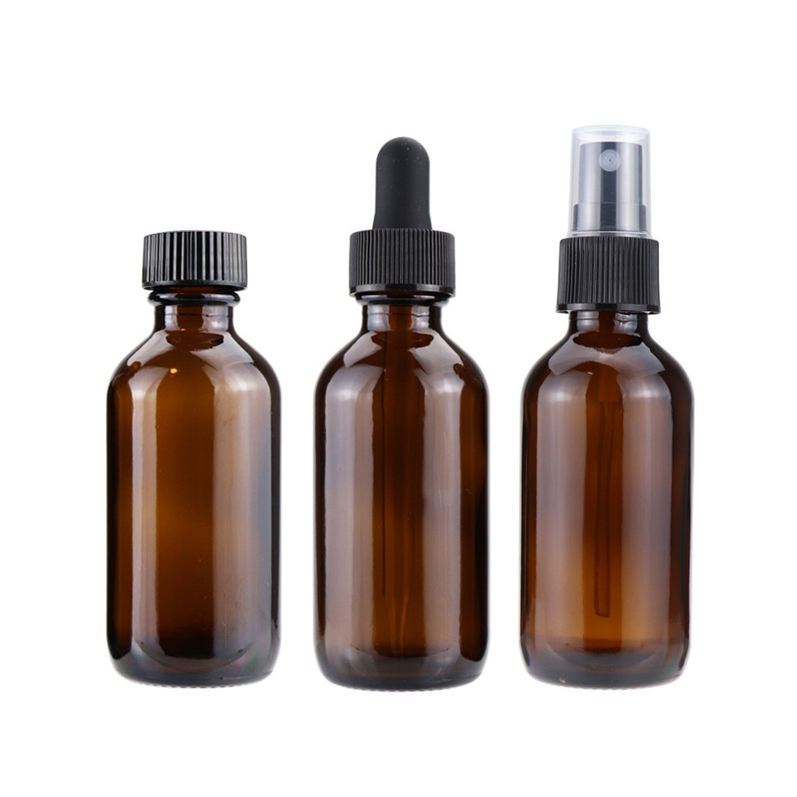boston round 60ml black clear frosted glass bottles with childproof dropper