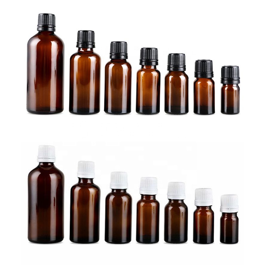 boston round amber glass bottle with plastic pilfer-proof oil cap 5ml 10ml 15ml 20ml 30ml 50ml 100ml essential oil packaging