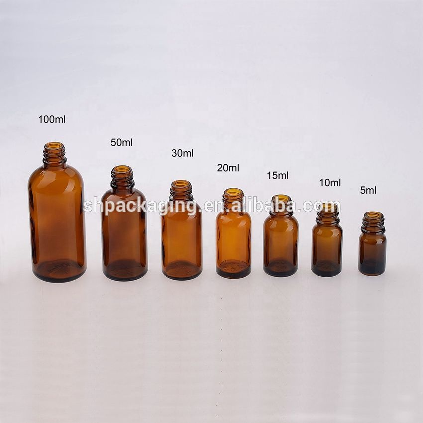 boston round amber glass bottle with plastic pilfer-proof oil cap 5ml 10ml 15ml 20ml 30ml 50ml 100ml essential oil packaging