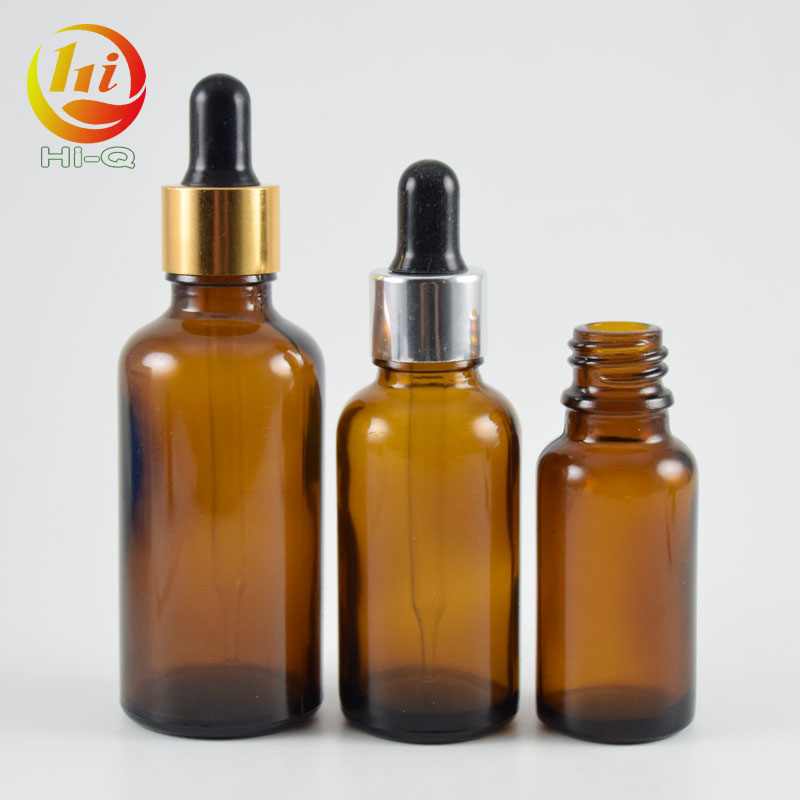 brown glass dropper bottle 20ml 30ml 50ml 60ml glass bottle with aluminium cap, cosmetic glass bottle