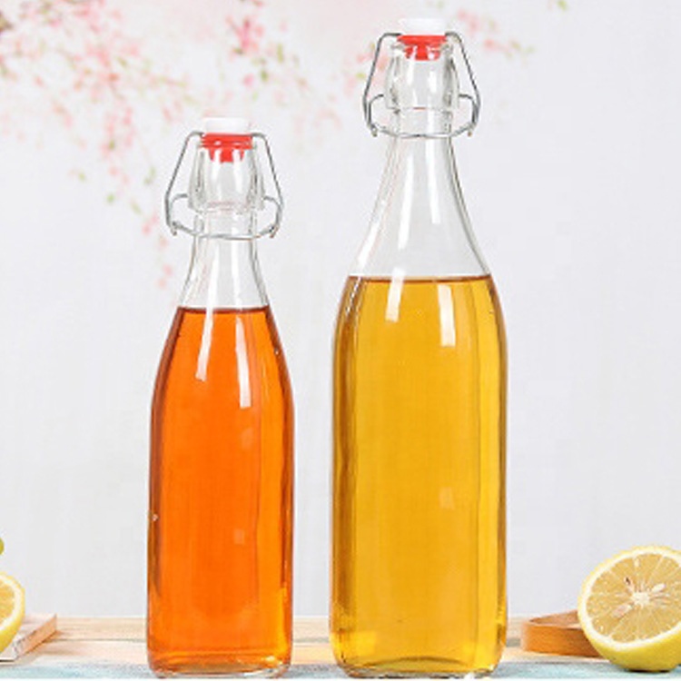 cafe bar use 100ml 250ml 500ml 1000ml round glass swing top bottle for juice milk tea lemon water homemade drinks wine kombucha