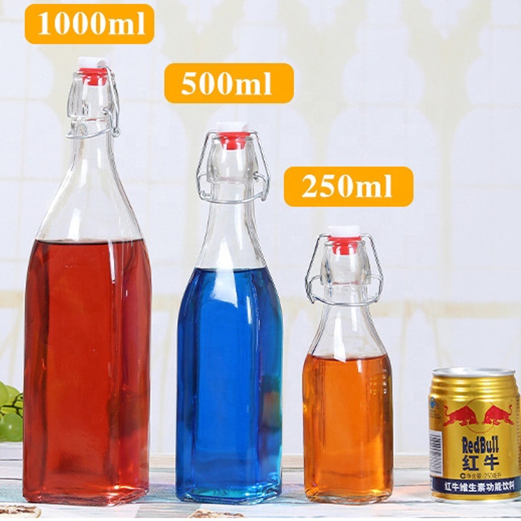 cafe bar use 100ml 250ml 500ml 1000ml round glass swing top bottle for juice milk tea lemon water homemade drinks wine kombucha
