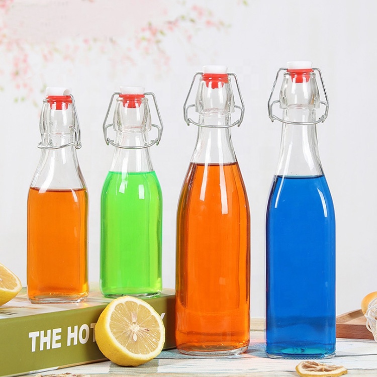 cafe bar use 100ml 250ml 500ml 1000ml round glass swing top bottle for juice milk tea lemon water homemade drinks wine kombucha