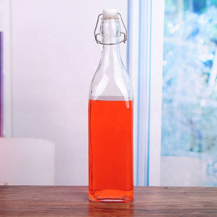 cafe bar use 100ml 250ml 500ml 1000ml round glass swing top bottle for juice milk tea lemon water homemade drinks wine kombucha