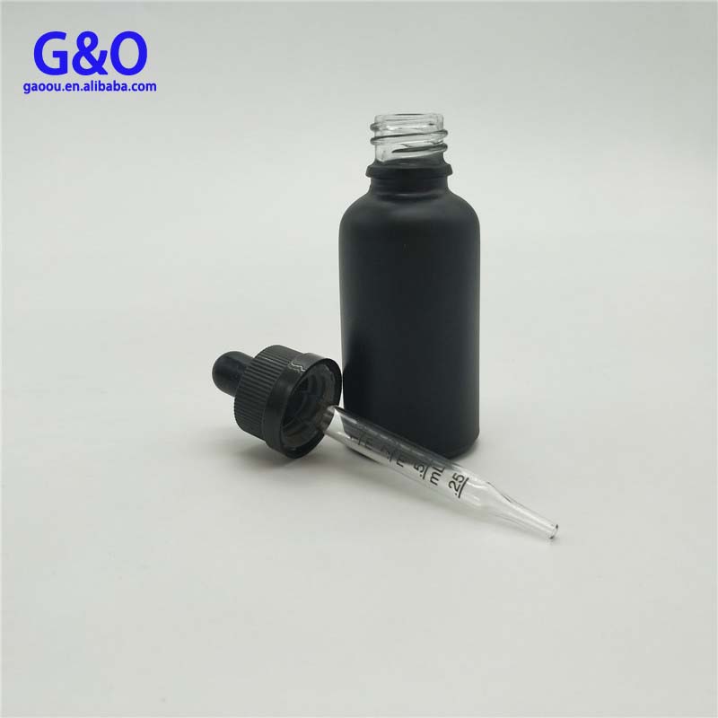 calibrated glass pipette 1oz matte black glass bottle 30ml black beard oil container glass dropper bottle