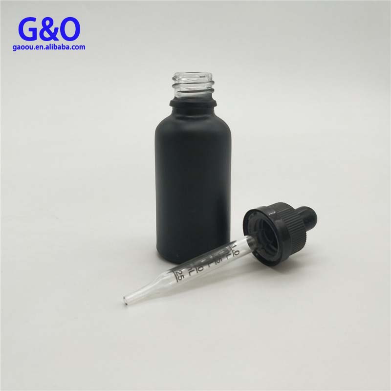 calibrated glass pipette 1oz matte black glass bottle 30ml black beard oil container glass dropper bottle