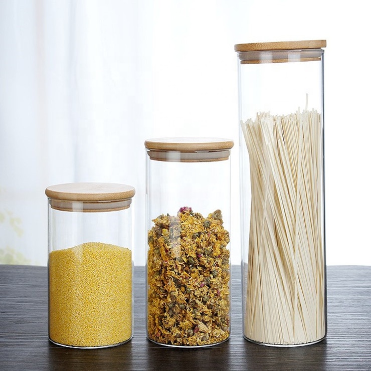 candy foods rubber sealed bamboo lid airtight storage containers glass jar