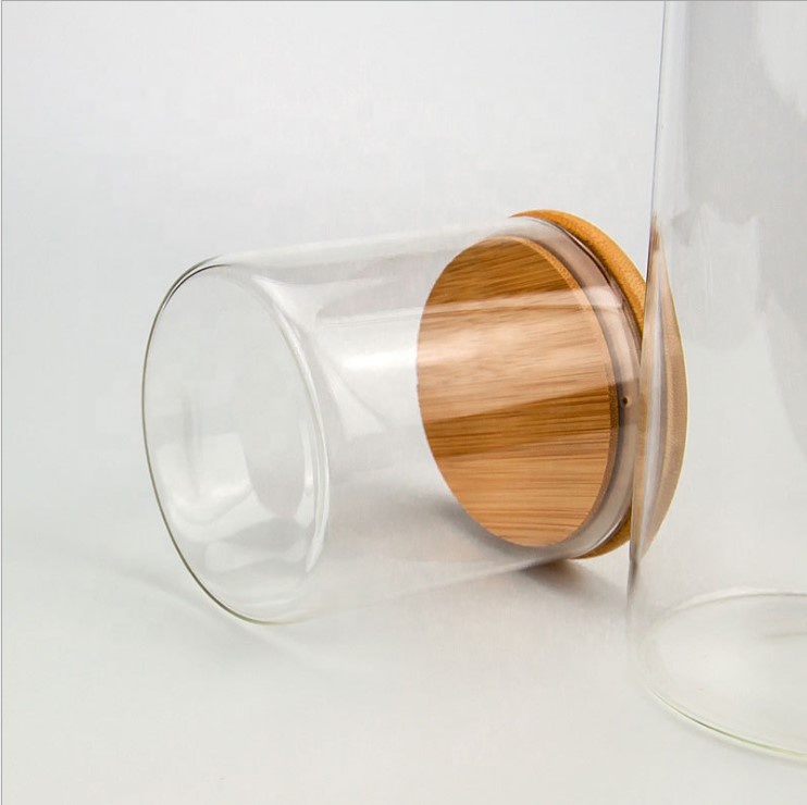 candy foods rubber sealed bamboo lid airtight storage containers glass jar