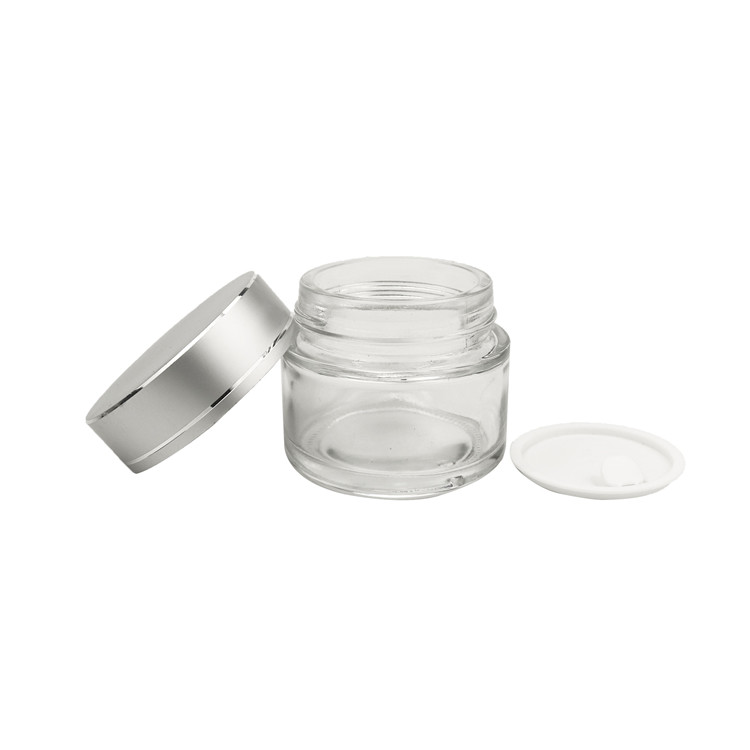 cheap 2oz Straight Sided Clear Frosted Glass Jars, 60ml Airtight Glass Jar with Shiny /Matte silver Lids