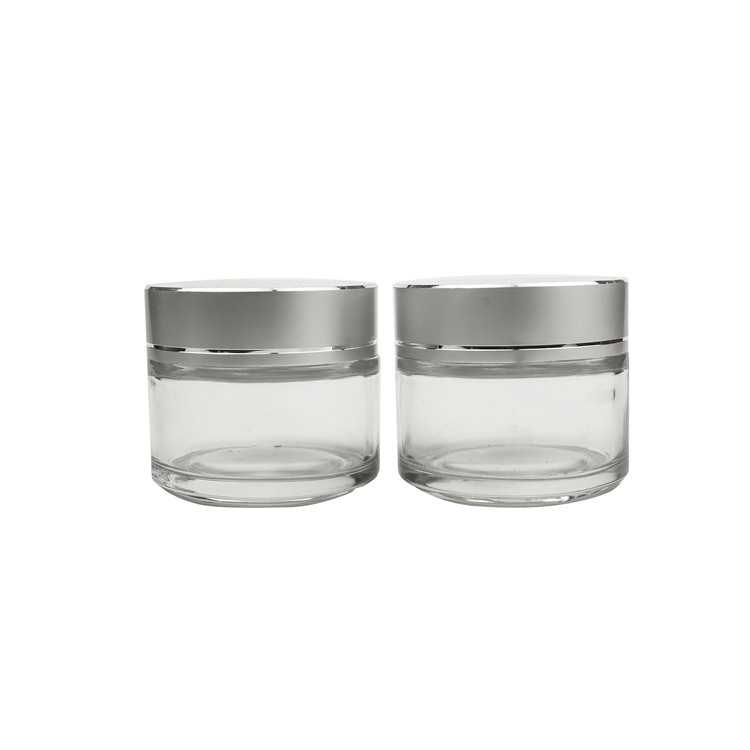 cheap 2oz Straight Sided Clear Frosted Glass Jars, 60ml Airtight Glass Jar with Shiny /Matte silver Lids