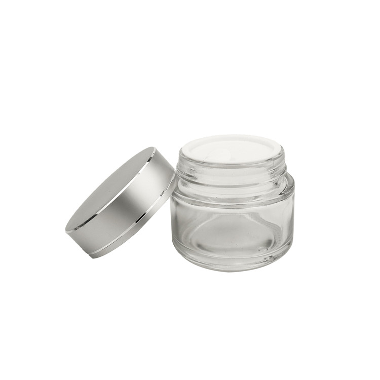 cheap 2oz Straight Sided Clear Frosted Glass Jars, 60ml Airtight Glass Jar with Shiny /Matte silver Lids