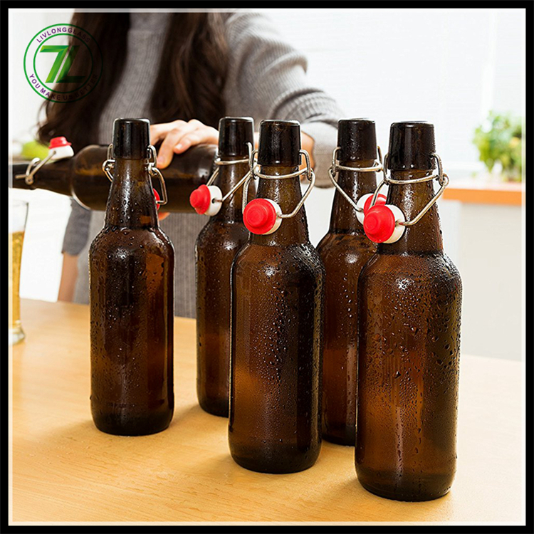cheap 300ml amber beer glass bottle oil sauce cold pressed beverage juice glass bottle with swing top 10oz