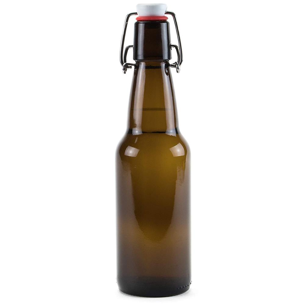 cheap 300ml amber beer glass bottle oil sauce cold pressed beverage juice glass bottle with swing top 10oz