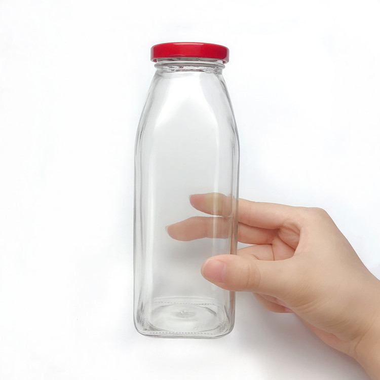 cheap 500ml square glass drinking bottle for cold brew with metal cap