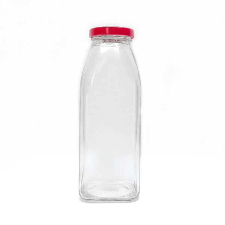 cheap 500ml square glass drinking bottle for cold brew with metal cap