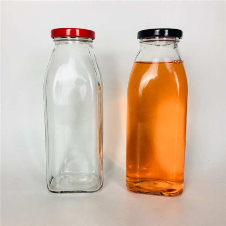 cheap 500ml square glass drinking bottle for cold brew with metal cap